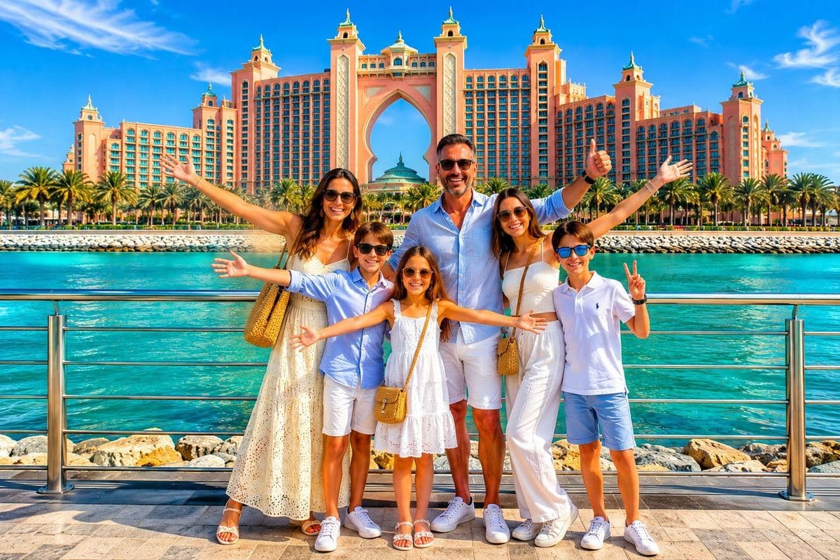 Family photo stop at Atlantis The Palm on Palm Jumeirah