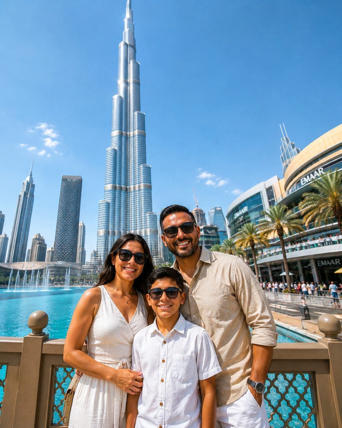 Downtown Dubai and the Burj Khalifa from the Dubai Fountain lake