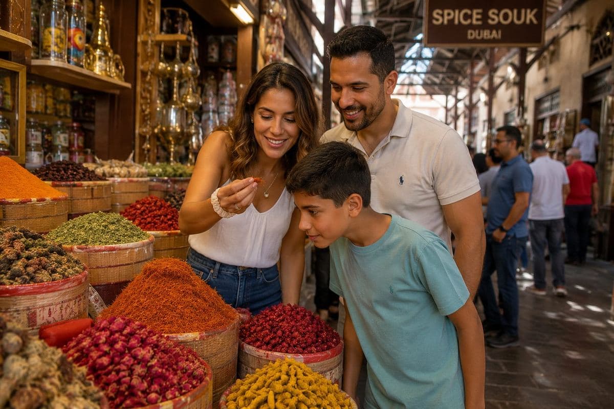 Travellers discovering the Spice Souk in Deira
