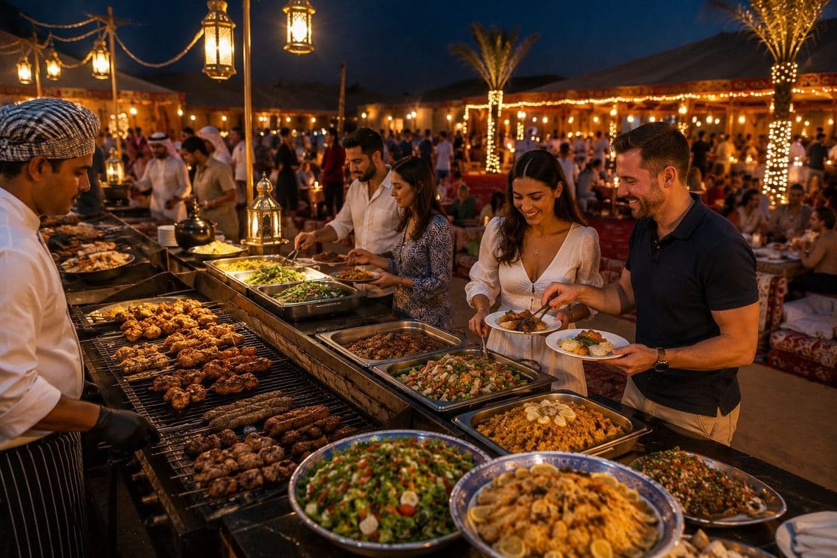BBQ dinner buffet at the desert camp